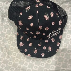 Vans Black Hat with Pink Floral Design